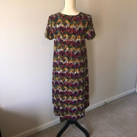 Lularoe Multi Color Abstract Star Print Size XS Carly Style Dress - Picture 6 of 8